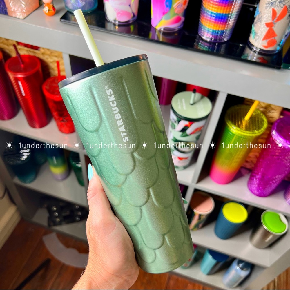 NEW!✨ Starbucks Sage Green Stainless Mermaid Scales 24oz Textured Cold Cup 2022